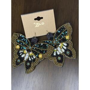 Zad Butterfly Earrings Women NWT Dangle Beaded Black Teal Gold White Yellow